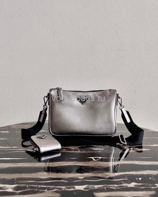 Replica Prada 2VH113 Saffiano Leather Shoulder Bag in Sliver Grey