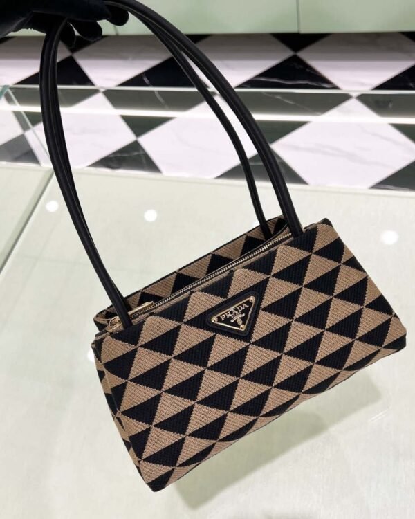 Replica Prada 1BA368 From The Runway Small embroidered fabric Prada Symbole bag Black and Beige