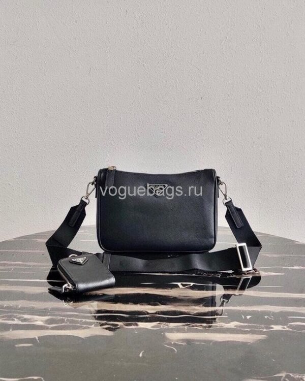 Replica Prada 2VH113 Saffiano Leather Shoulder Bag in Black