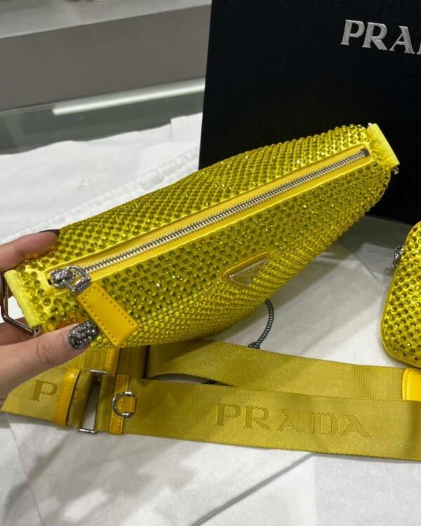 Replica Prada 1NE190 Crystal-studded satin pouch Yellow