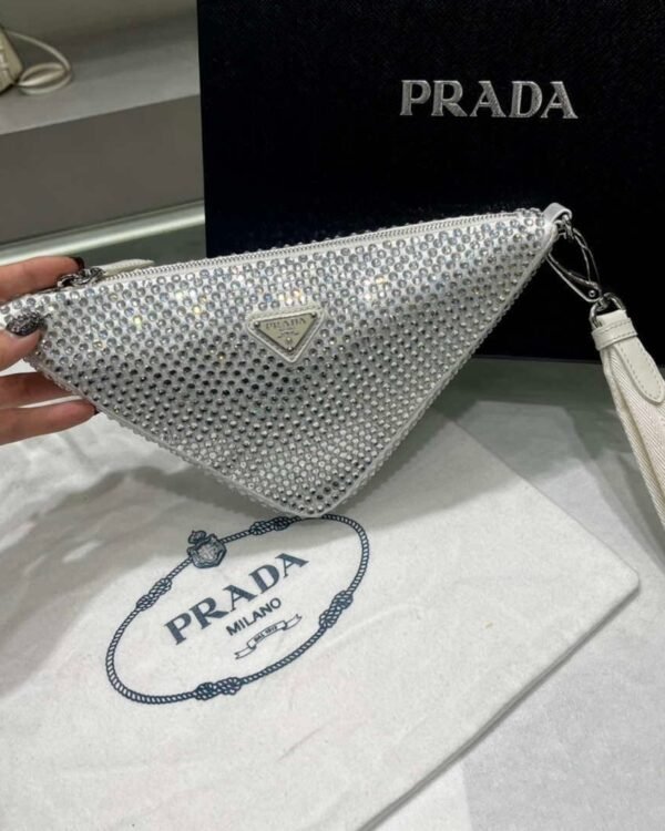 Replica Prada 1NE039 Crystal-studded satin pouch White