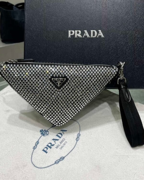 Replica Prada 1NE039 Crystal-studded satin pouch Black