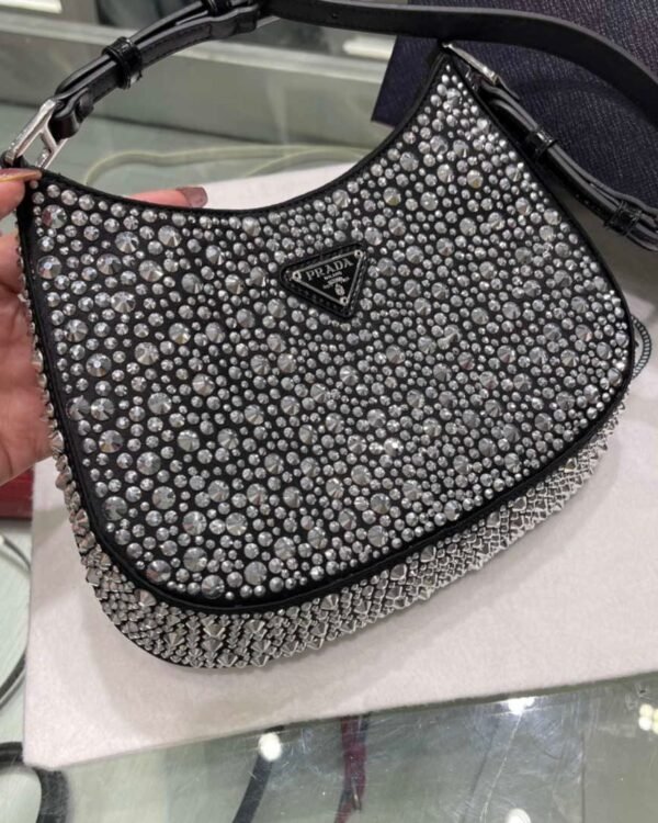 Replica Prada 1BC169 Prada Cleo satin bag with appliqués Black