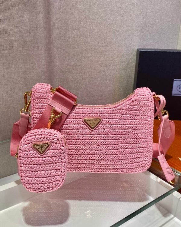 Replica Prada 1BH204 Prada Re-Edition 2005 Raffia Bag in Pink