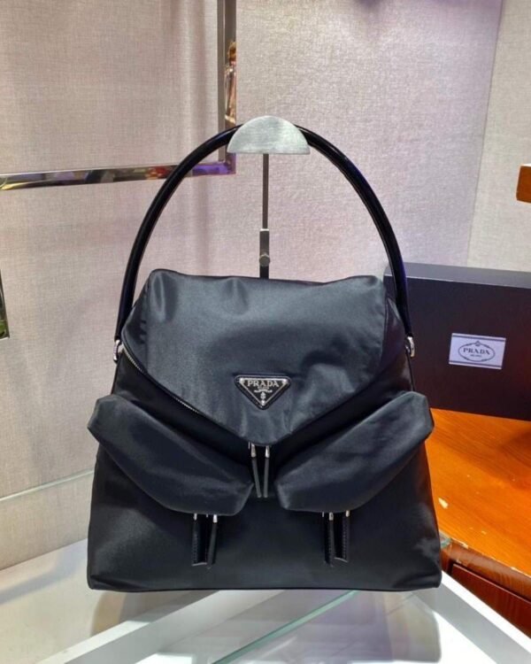 Replica Prada Signaux Nylon and Leather Hobo Bag 1BC160 Black