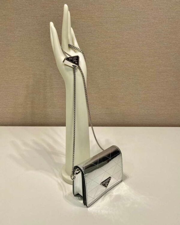 Replica Prada studded card holder with shoulder strap 1MR024 Silver