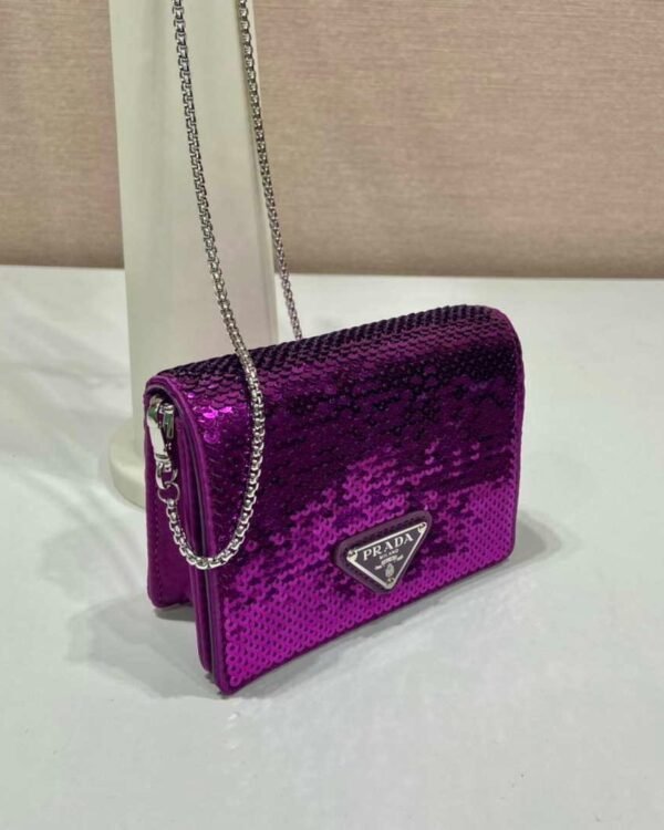 Replica Prada sequins-studded card holder with shoulder strap 1MR024 Purple
