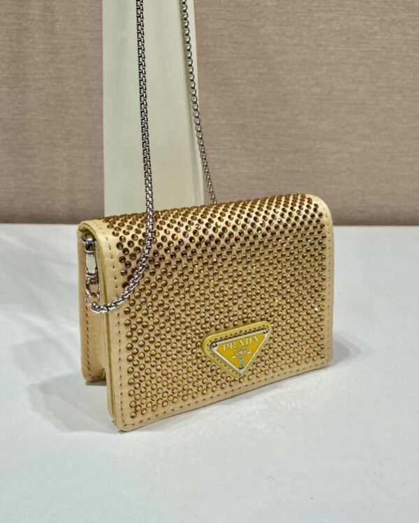 Replica Prada Crystal-studded card holder with shoulder strap 1MR024 Yellow Crystal