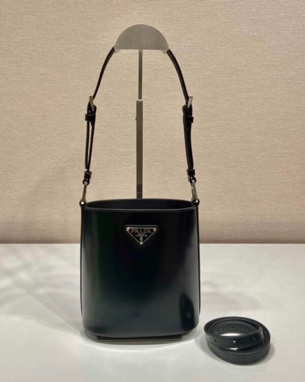 Replica Prada Mini brushed-leather bucket bag 1BE059 Black