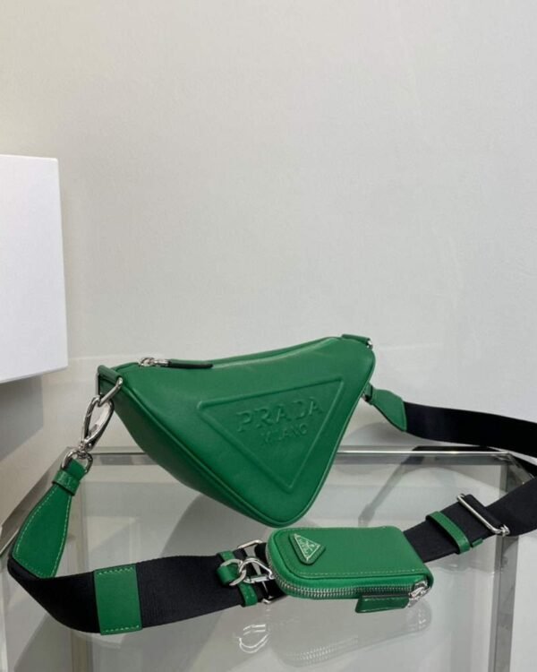 Replica Prada Leather Prada Triangle shoulder bag 1BH190 Green