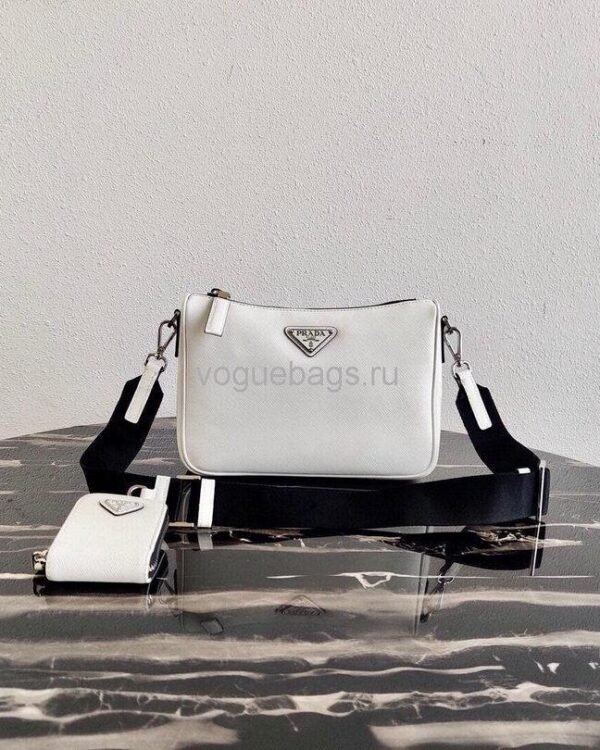 Replica Prada 2VH113 Saffiano leather shoulder Bag in White