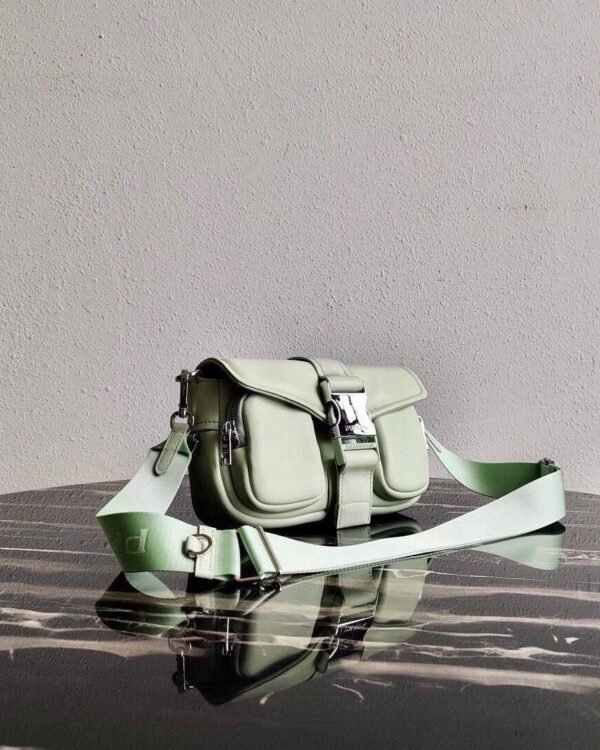 Replica Prada Pocket Nylon and Brushed Leather Bag 1BD295 Green