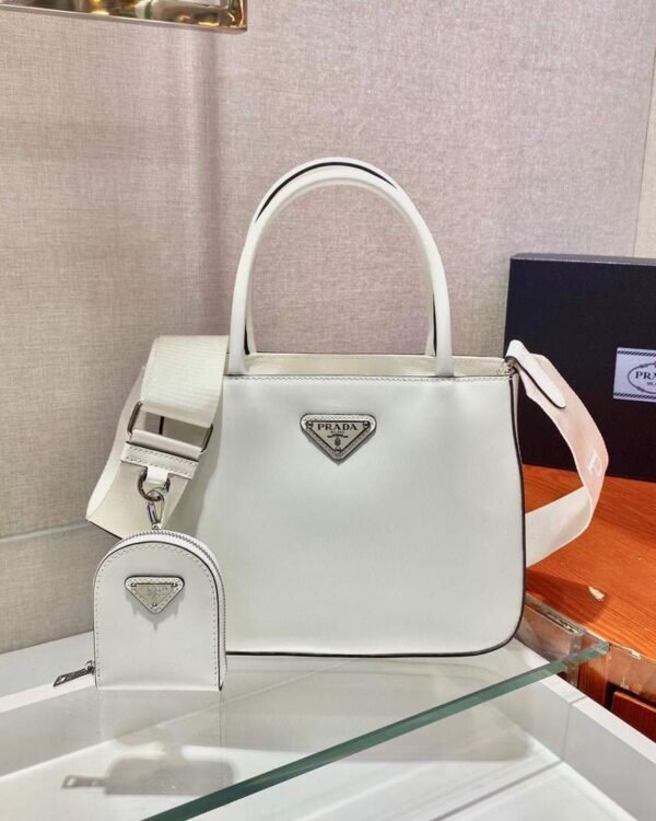 Replica Prada Brushed leather handbag 1BA320 White
