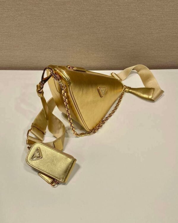 Replica Prada Leather Prada Triangle shoulder bag 1BH190 Gold