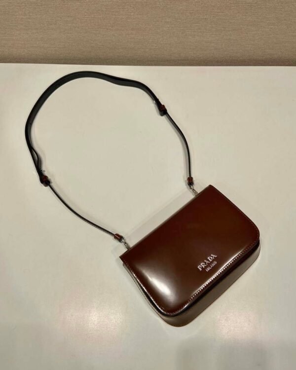 Replica Prada 2VD061 Black Brushed Leather Mini-bag With Shoulder Strap Brown