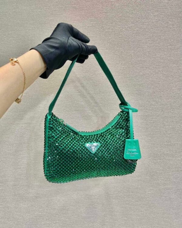 Replica Prada 1NE515 Satin mini-bag with artificial crystals Jade green