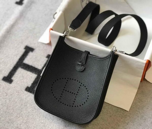 Replica Hermes Evelyne Bag Hermes Mini Crossbody Bag 20398 Silver Buckle Black