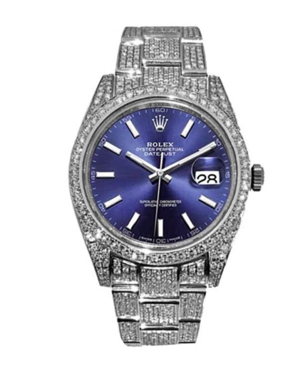 Rolex Datejust White Gold Blue Dial Iced Out 126300 Replica