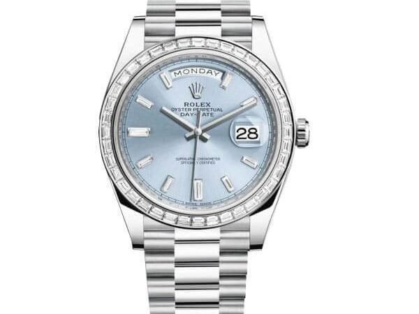 Rolex Day-Date Platinum 228396TBR Ice Blue Baguette Index Replica